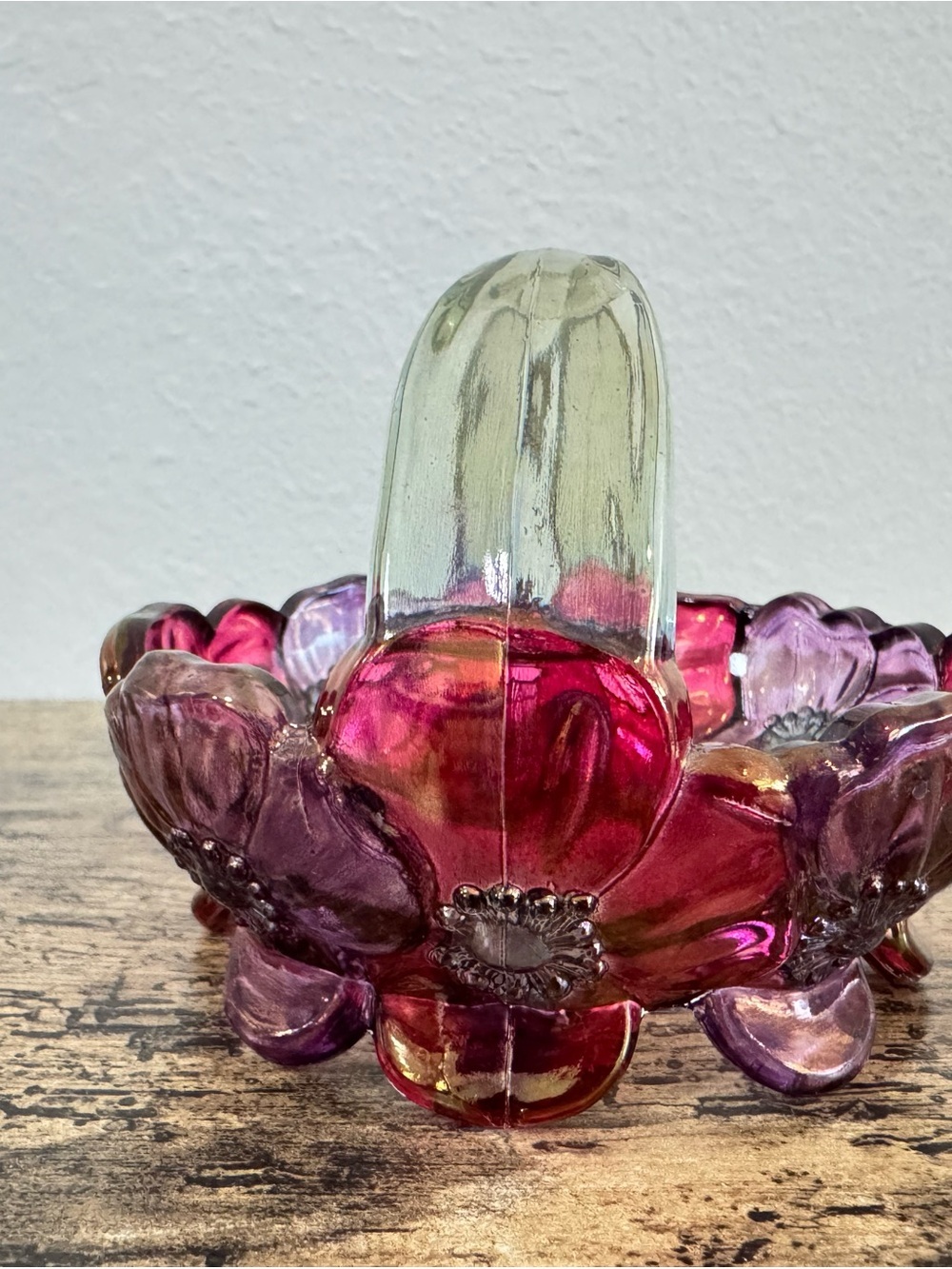 Pink & Purple Floral Glass Basket Decorative Art Glass Dish - Picture 3 of 12